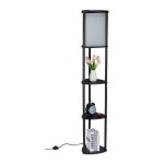 Lampa de podea, cu 3 rafturi pentru depozitare, E27, 60W, poliester, negru/ gri