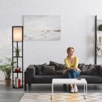 Lampa de podea, cu 3 rafturi pentru depozitare, E27, 60W, poliester, negru/ gri - imagine 2