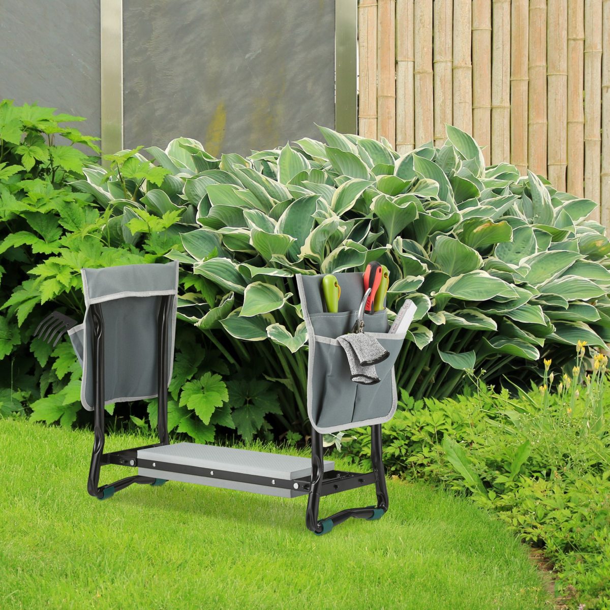 Scaun gradinarit cu pernuta de genunchi, max. 150 kg, gri - imagine 2