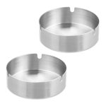 Set 2 scrumiere metalice, simple, 3,5 x 10 cm, gri