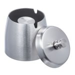 Scrumiera din otel inoxidabil cu capac, rezistenta la vant, moderna, gri, 9 x 7,5 cm