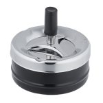 Scrumiera metalica, cu buton si disc rotativ, 9 x 9,5 cm, negru/gri