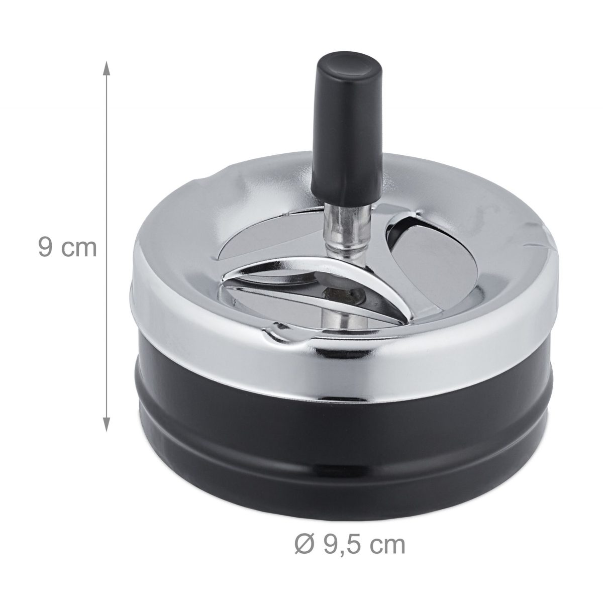 Scrumiera metalica, cu buton si disc rotativ, 9 x 9,5 cm, negru/gri - imagine 4