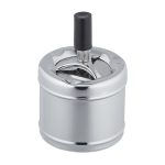 Scrumiera metalica, cu buton si disc rotativ, 11,5 x 8 cm, gri