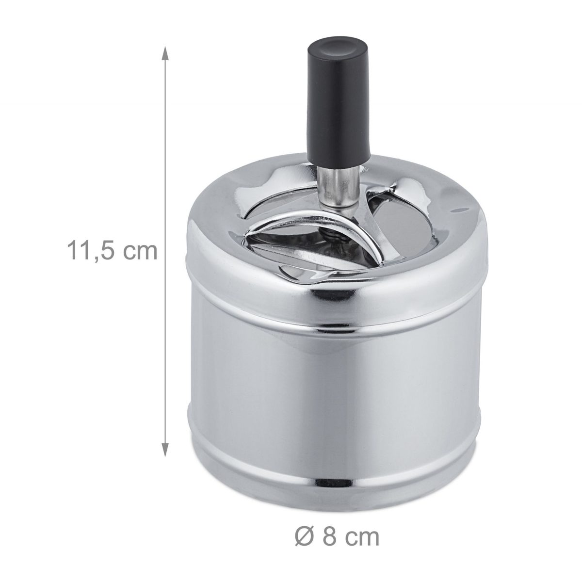 Scrumiera metalica, cu buton si disc rotativ, 11,5 x 8 cm, gri - imagine 4