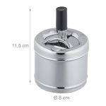 Scrumiera metalica, cu buton si disc rotativ, 11,5 x 8 cm, gri - imagine 4