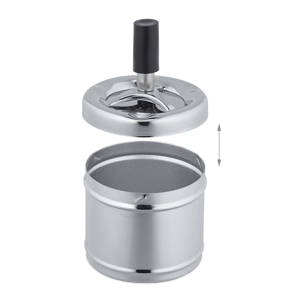 Scrumiera metalica, cu buton si disc rotativ, 11,5 x 8 cm, gri - imagine 6