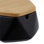 Scrumiera hexagonala cu capac, ceramica/ bambus, cu 3 suporturi tigari, negru/maro, 6 x 11,5 x 10,5 cm - imagine 7