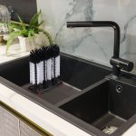 Set 3 perii pentru spalat sticle si pahare, cu 4 ventuze pentru fixare, alb/negru, 22 x 18,5 x 10 cm