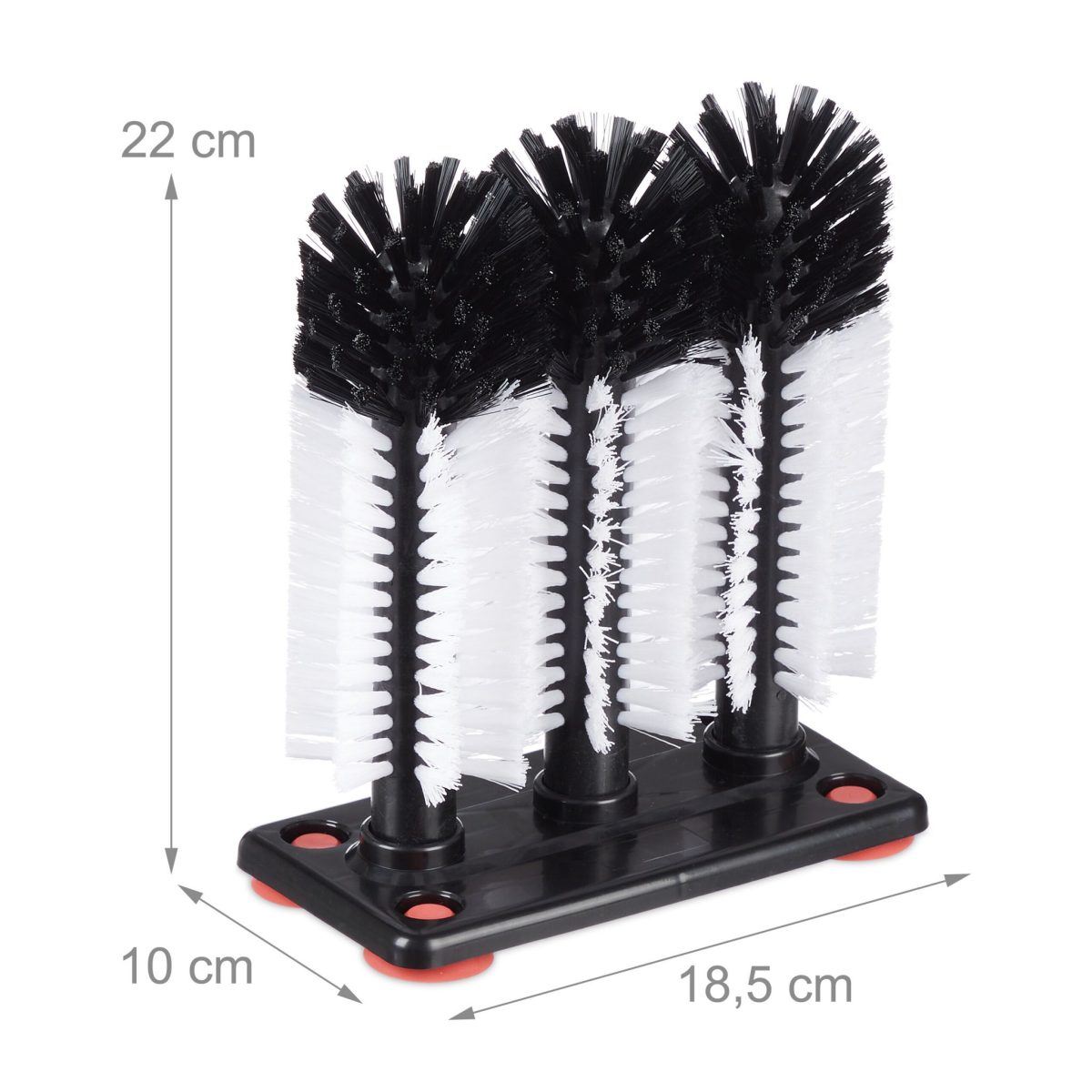 Set 3 perii pentru spalat sticle si pahare, cu 4 ventuze pentru fixare, alb/negru, 22 x 18,5 x 10 cm - imagine 4
