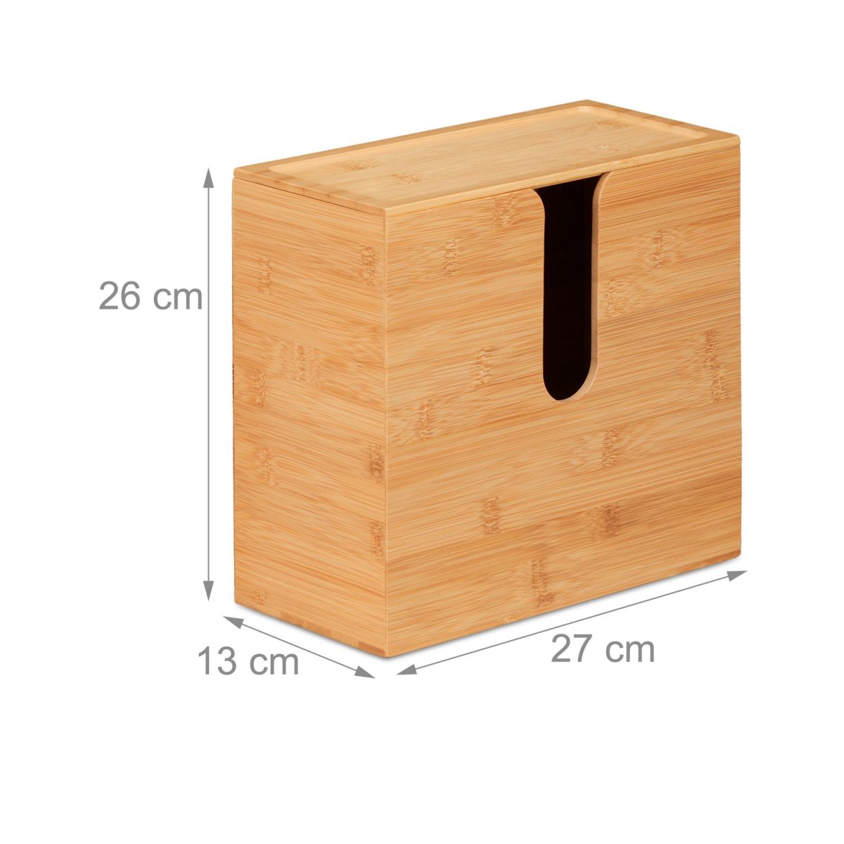 Suport prosoape de hartie, cu capac, din bambus, 26 x 27 x 13 cm, maro - imagine 4