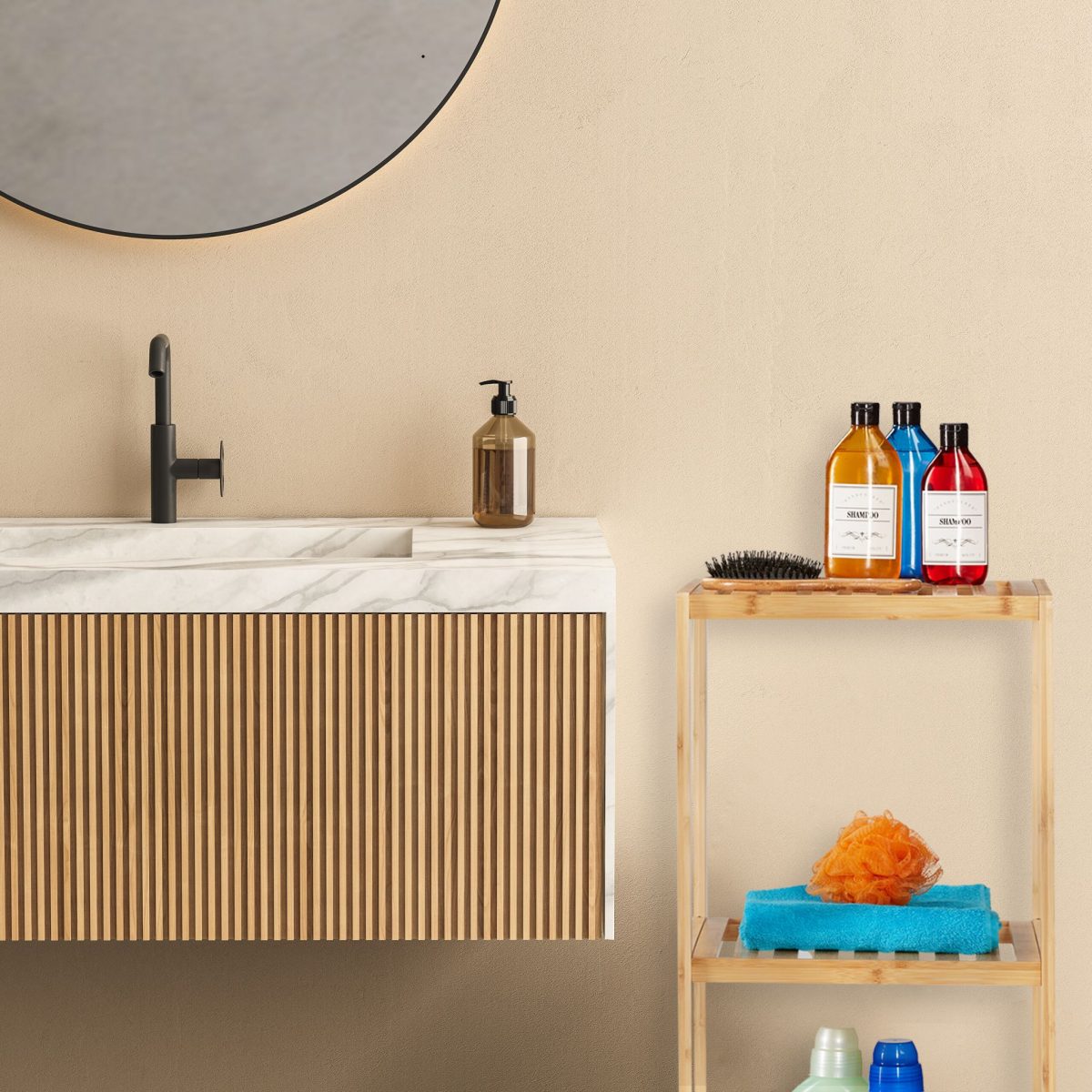 Raft de depozitare din bambus, 3 niveluri, multifunctional, la intrare, baie, camera de zi, balcon, bucatarie - imagine 5