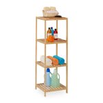Raft de depozitare din bambus, 4 niveluri, multifunctional, la intrare, baie, camera de zi, balcon, bucatarie,116,5 x 38 x 39,5 cm