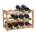 Suport sticle de vin, din bambus, natur, 12 sticle, 30 x 45 x 23,5 cm, Relaxdays
