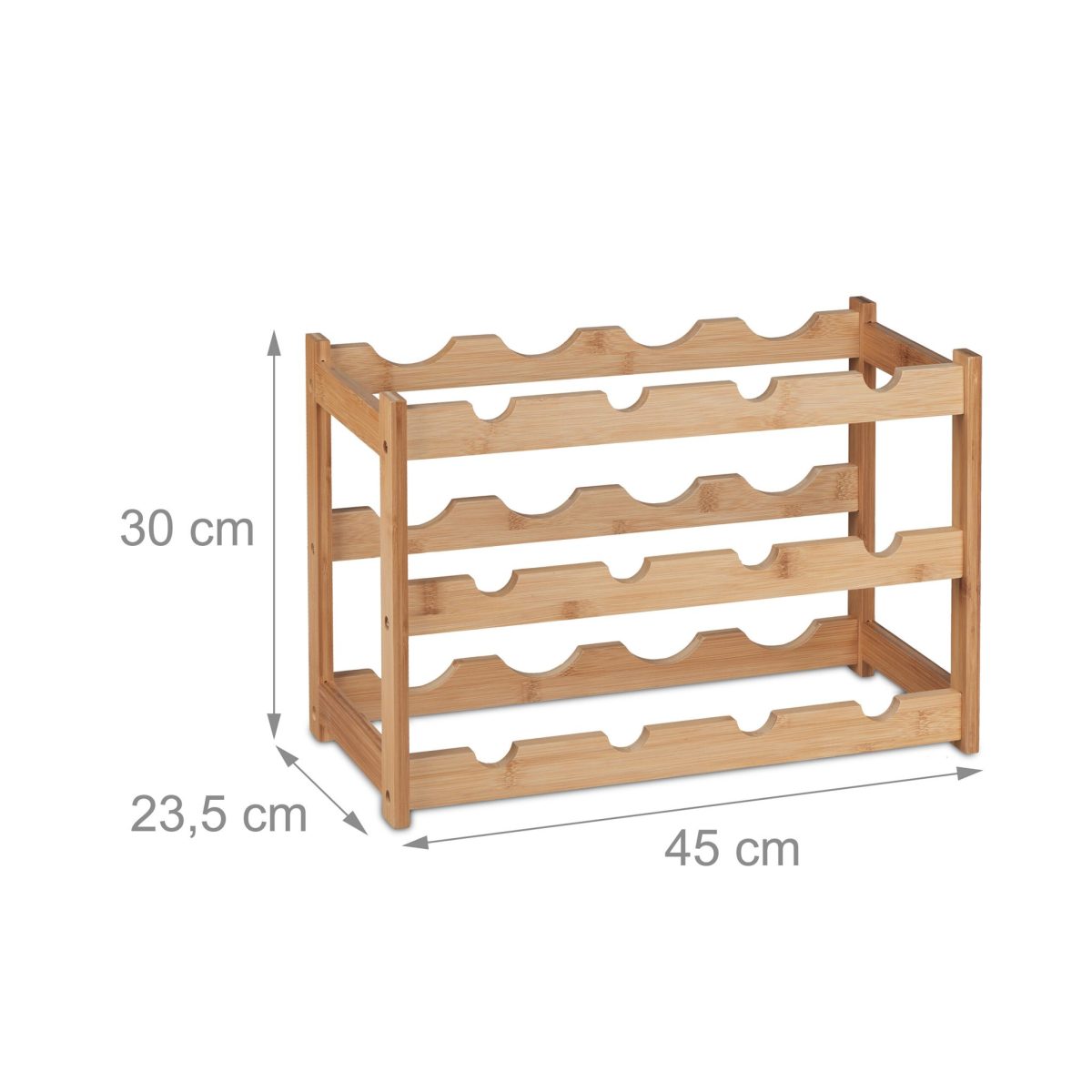 Suport sticle de vin, din bambus, natur, 12 sticle, 30 x 45 x 23,5 cm, Relaxdays - imagine 4