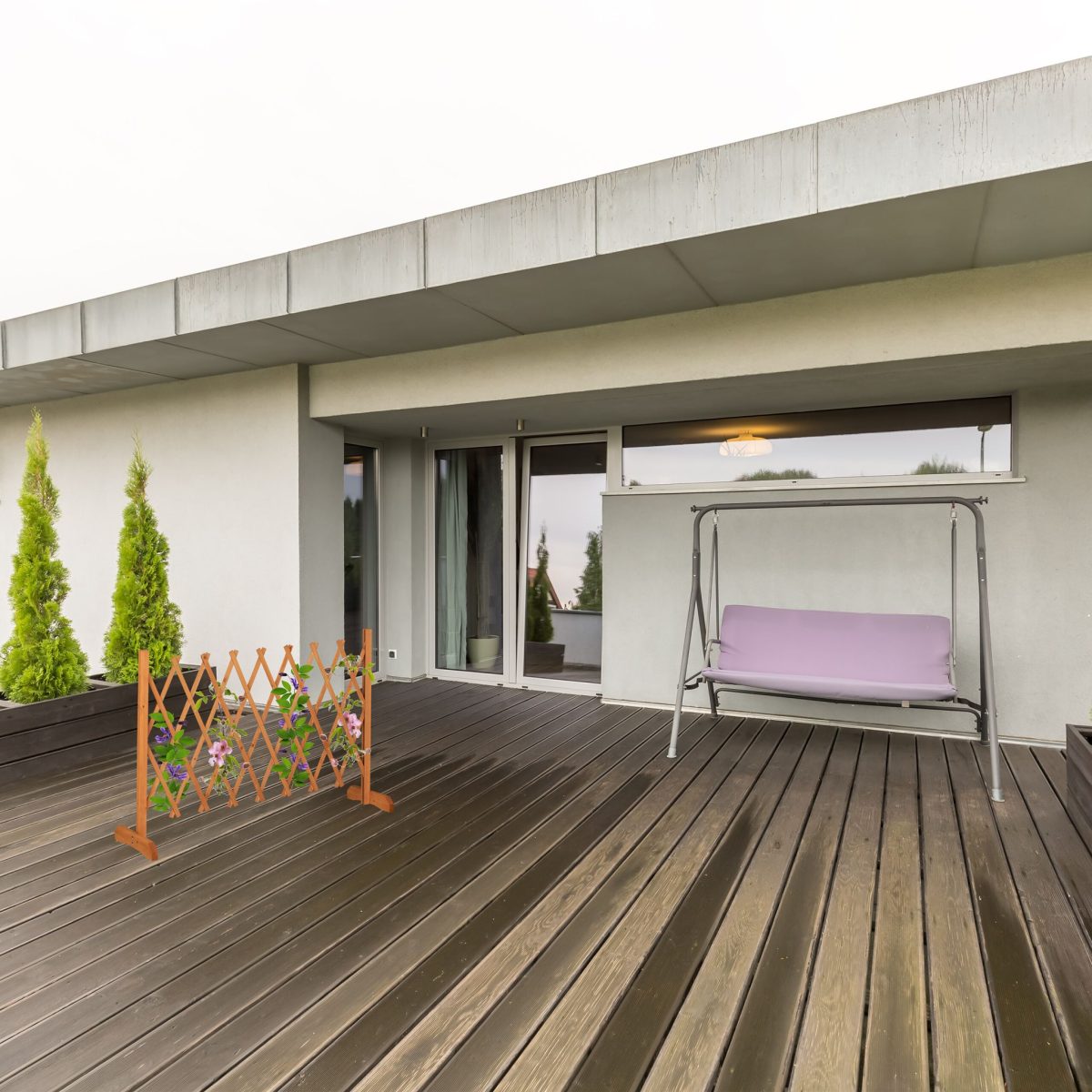 Gard cu zabrele de gradina, extensibil pana la 73 x 180 x 28, lemn de brad, pliabil, pentru plante cataratoare, vita de vie, maro - imagine 4