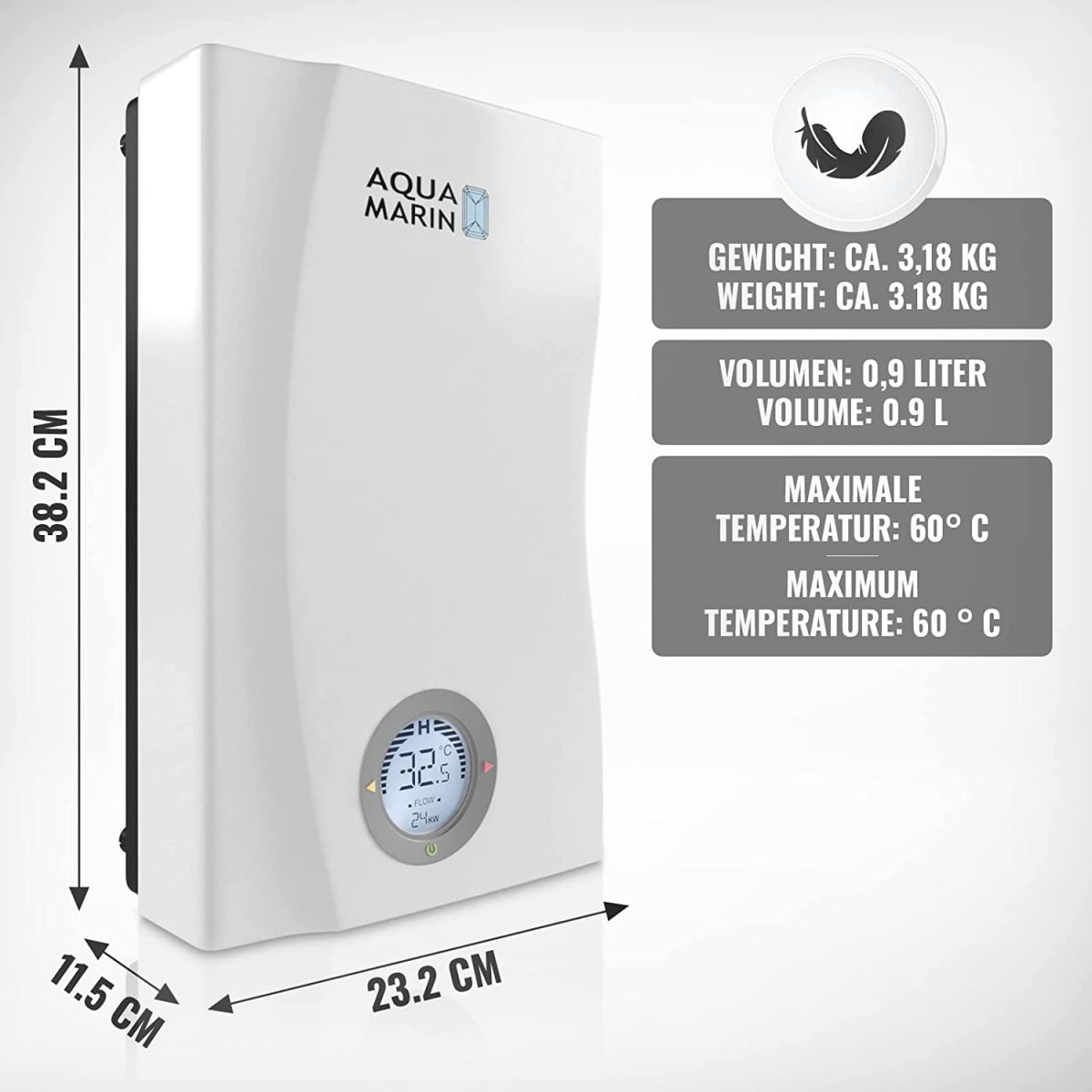 Incalzitor de apa electric, 0,9 L, afisaj digital, 38-60°C, , IPX4, 400 V, functii protectie, alarma eroare, Clasa A - imagine 8
