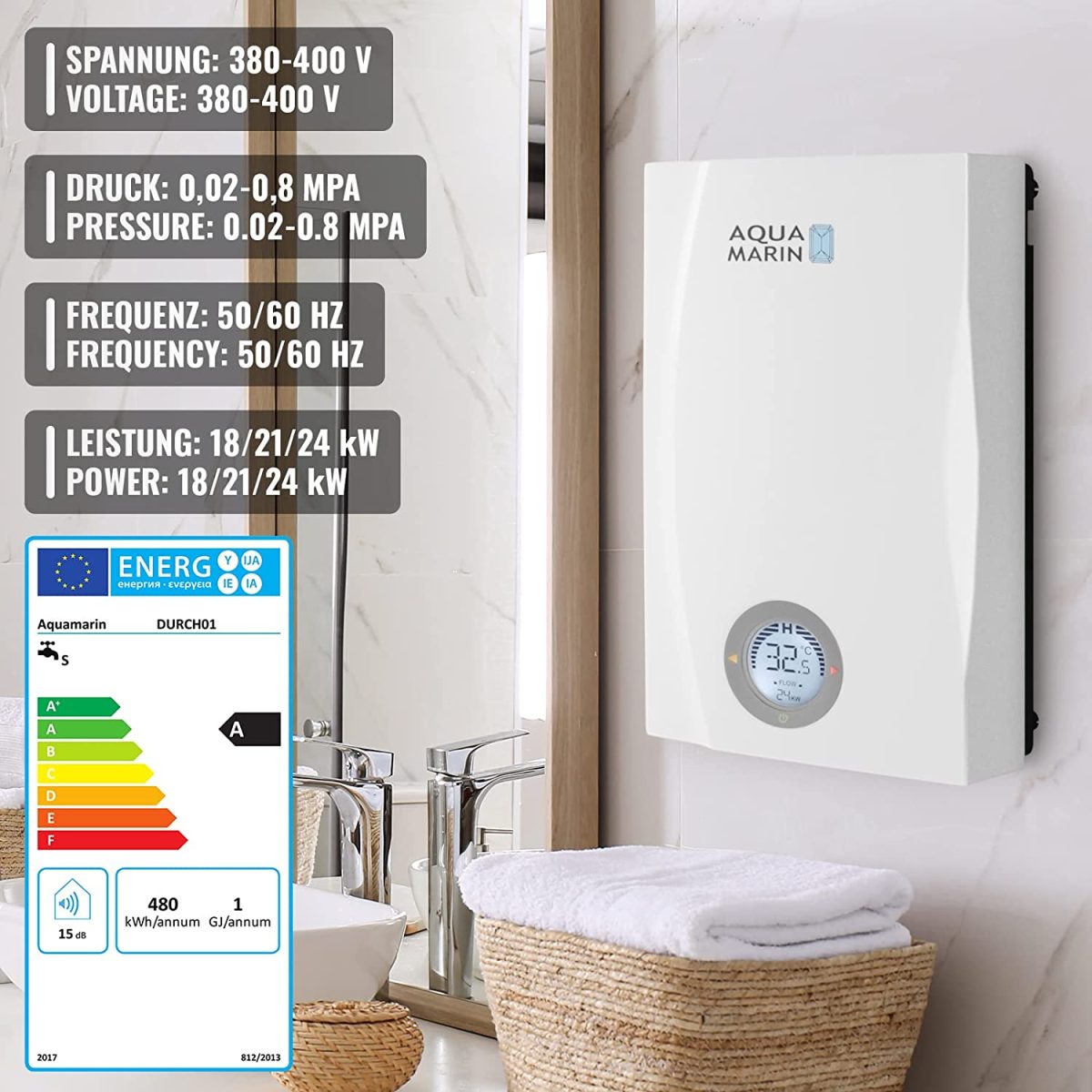 Incalzitor de apa electric, 0,9 L, afisaj digital, 38-60°C, , IPX4, 400 V, functii protectie, alarma eroare, Clasa A - imagine 3