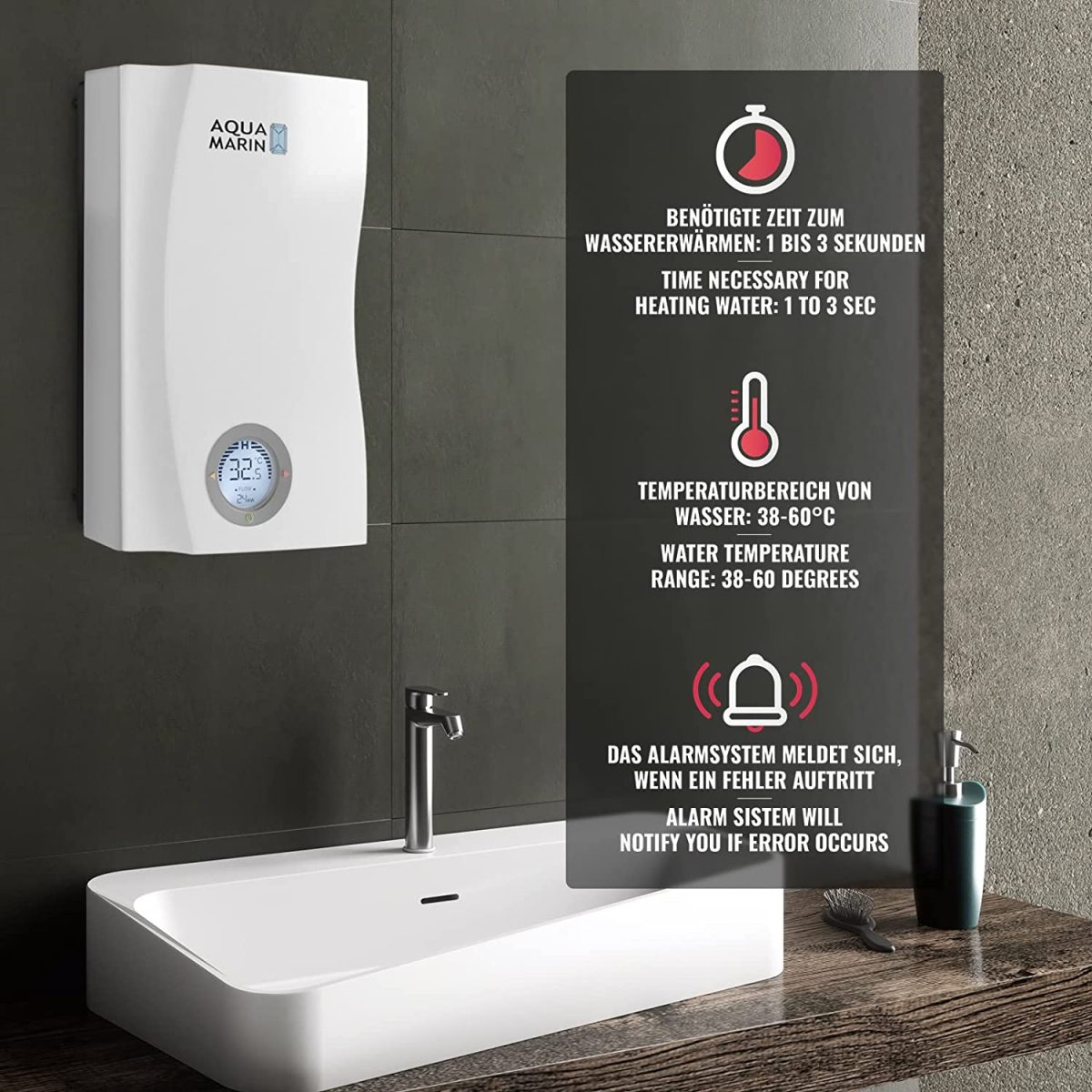 Incalzitor de apa electric, 0,9 L, afisaj digital, 38-60°C, , IPX4, 400 V, functii protectie, alarma eroare, Clasa A - imagine 5