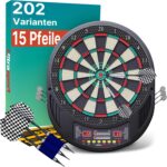 Set darts electronic, LED, pentru 1-8 jucatori, 12 sageti, 100 varfuri rezerva, dezvolta abilitati manuale, coordonare mana-ochi, 45 x 6 x 51,5