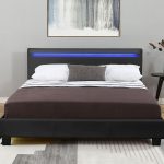 Pat tapitat cu piele ecologica Verona, iluminare LED 16 culori, telecomanda, 120 x 200 cm, negru - imagine 6