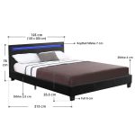 Pat tapitat cu piele ecologica Verona, iluminare LED 16 culori, telecomanda, 120 x 200 cm, negru - imagine 7