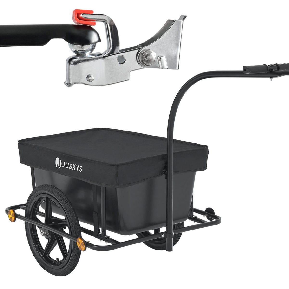 Remorca bicicleta pentru marfuri/ 6 elemente reflectorizante atasate, negru,Juskys - imagine 2