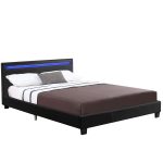 Pat tapitat cu piele ecologica Verona, iluminare LED 16 culori, telecomanda, 120 x 200 cm, negru