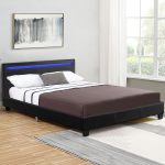 Pat tapitat cu piele ecologica Verona, iluminare LED 16 culori, telecomanda, 120 x 200 cm, negru - imagine 2