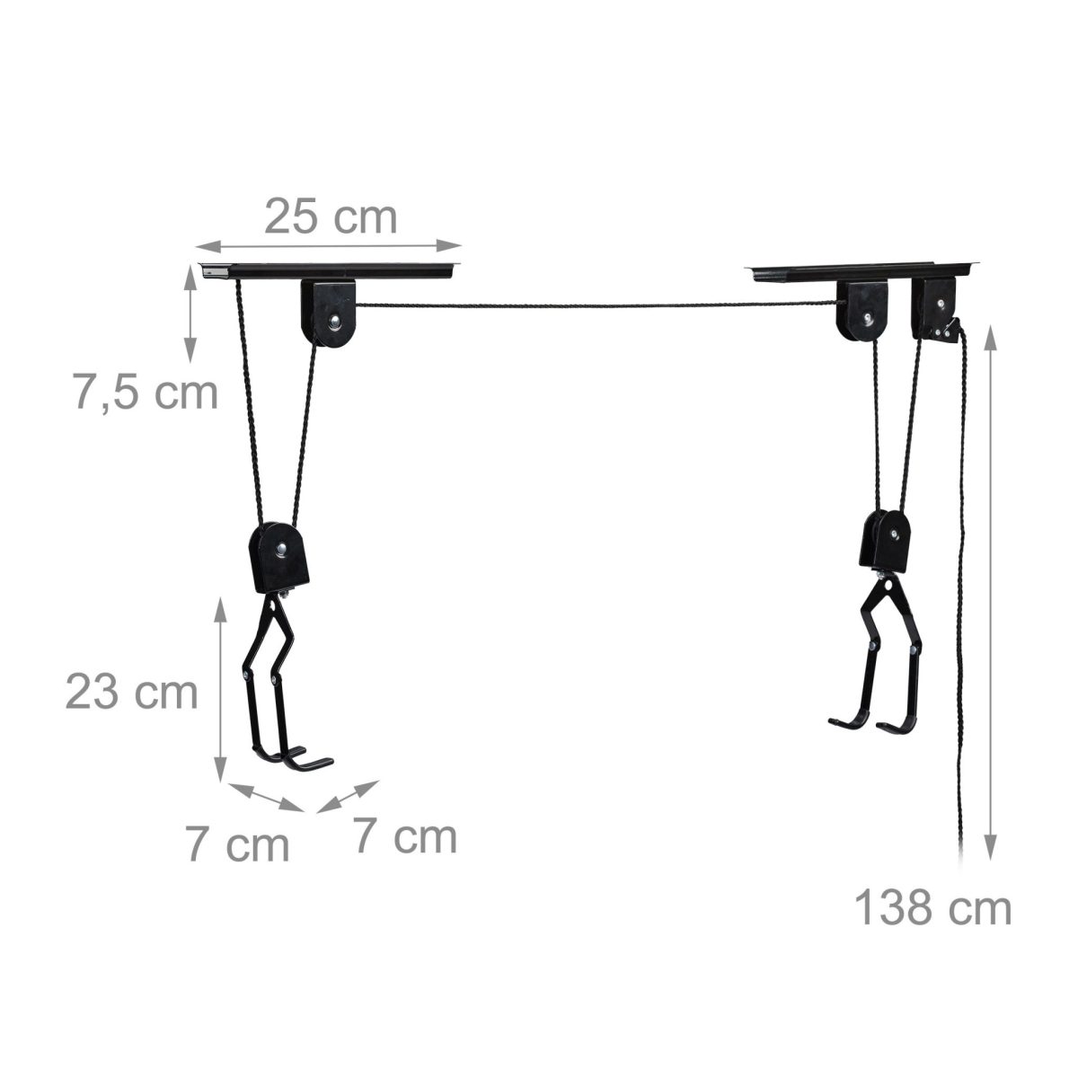 Suport bicicleta pentru tavan cu scripete, maxim 20 kg, negru, Relaxdays - imagine 4