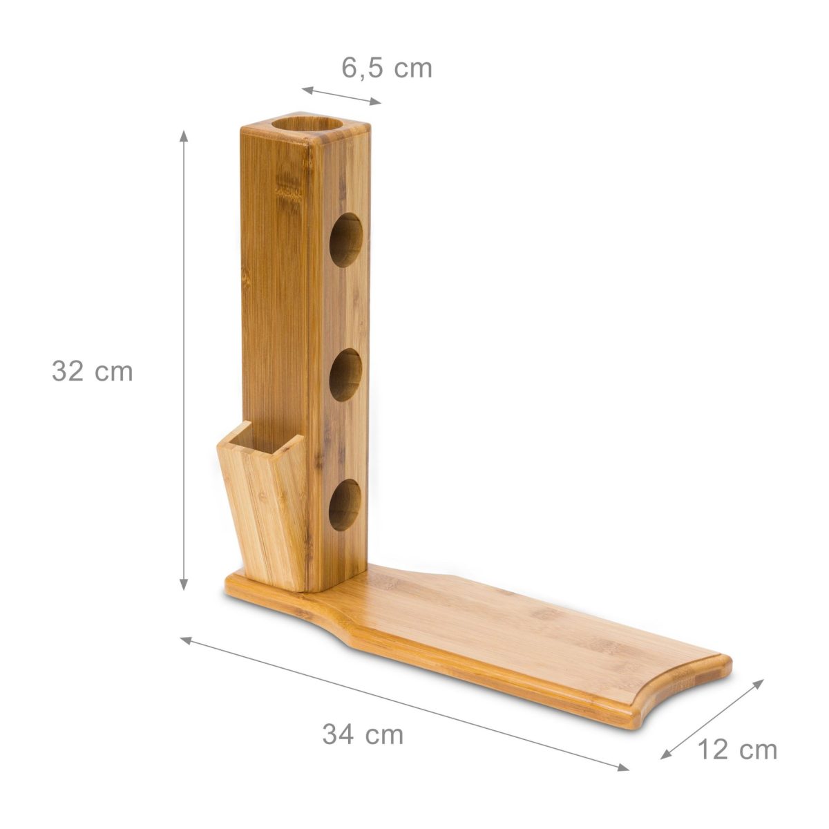 Suport vin Relaxdays pentru 3 sticle, bambus, cu suport pentru tirbuson, 32 x 34 x 12 cm - imagine 4