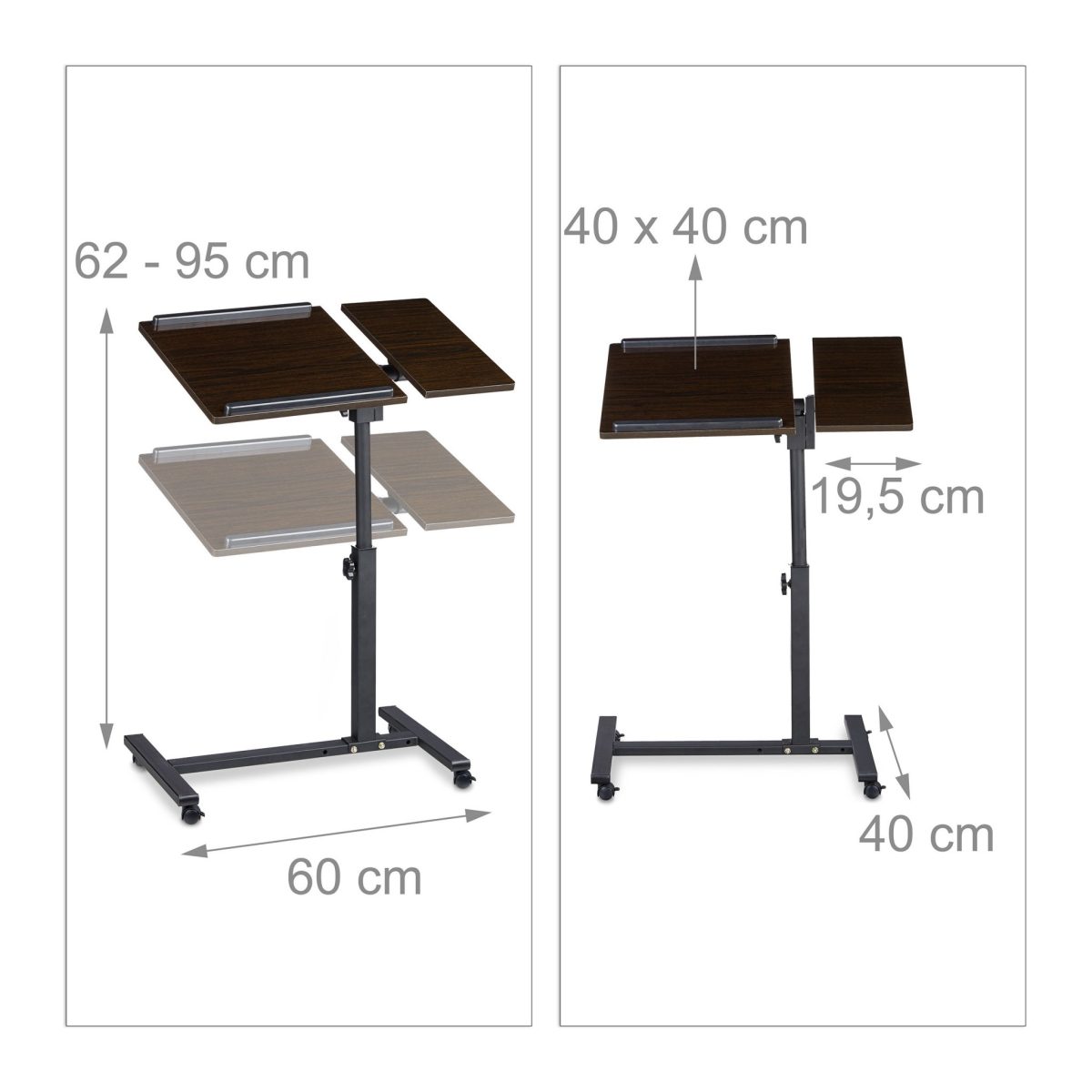 Stand laptop ajustabil, Relaxdays, maro inchis/negru, 60 x 40 cm - imagine 4