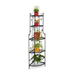 Raft metalic pentru flori, 5 trepte, interior/exterior, pliabil, negru, 160 x 36 x 36 cm