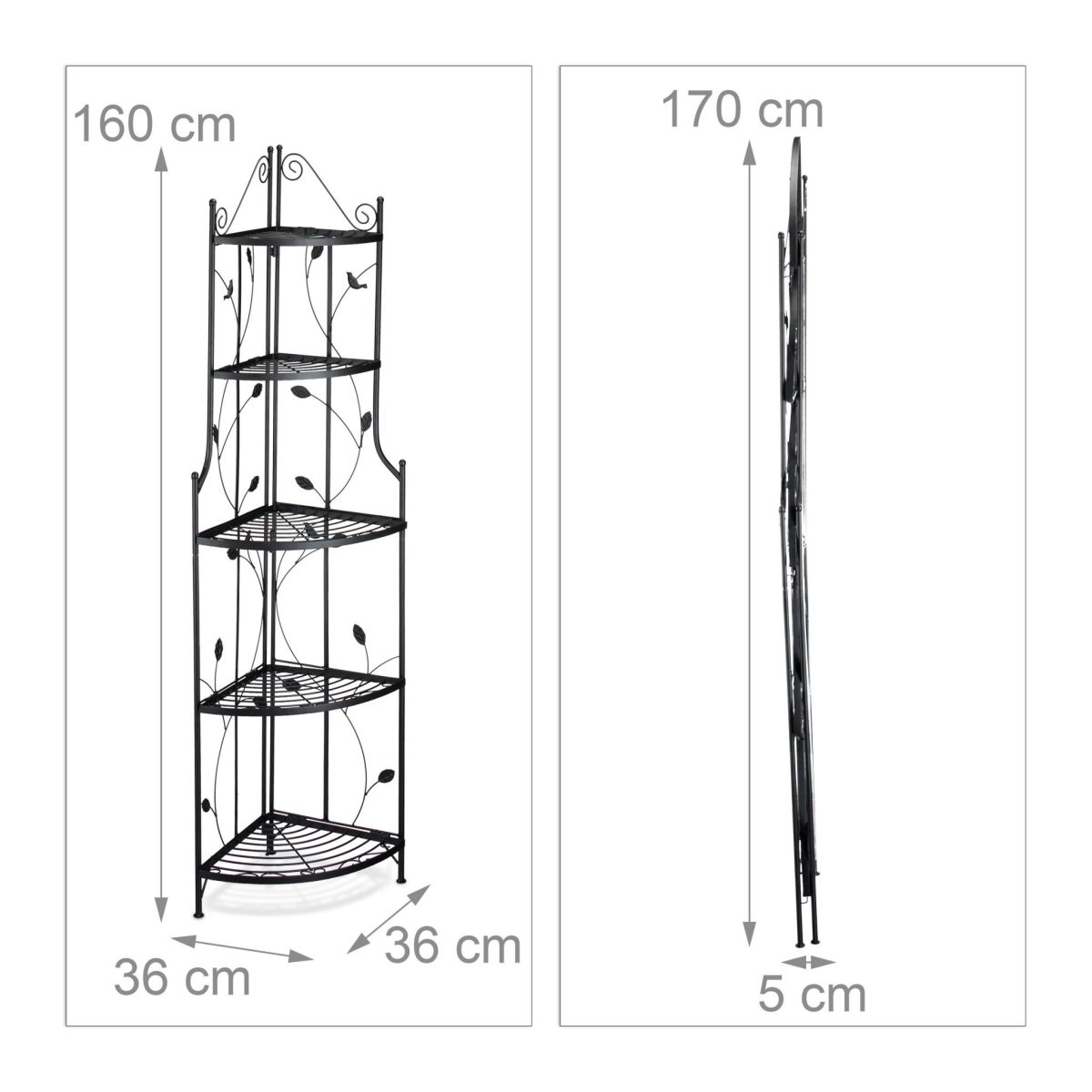Raft metalic pentru flori, 5 trepte, interior/exterior, pliabil, negru, 160 x 36 x 36 cm - imagine 3