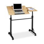 Masa stand laptop multifunctionala, tip birou, inaltime reglabila 80-110 cm, blat din MDF, natur, 100 x 50 cm