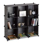 Raft pentru depozitare tip cub cu 9 compartimente, RelaxDays, plastic, negru, 95.5 x 95.5 x 32 cm