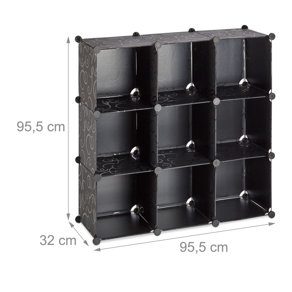 Raft pentru depozitare tip cub cu 9 compartimente, RelaxDays, plastic, negru, 95.5 x 95.5 x 32 cm - imagine 6