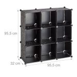 Raft pentru depozitare tip cub cu 9 compartimente, RelaxDays, plastic, negru, 95.5 x 95.5 x 32 cm - imagine 6