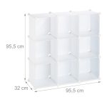 Raft pentru depozitare tip cub cu 9 compartimente, RelaxDays, plastic, alb, 95.5 x 95.5 x 32 cm - imagine 3