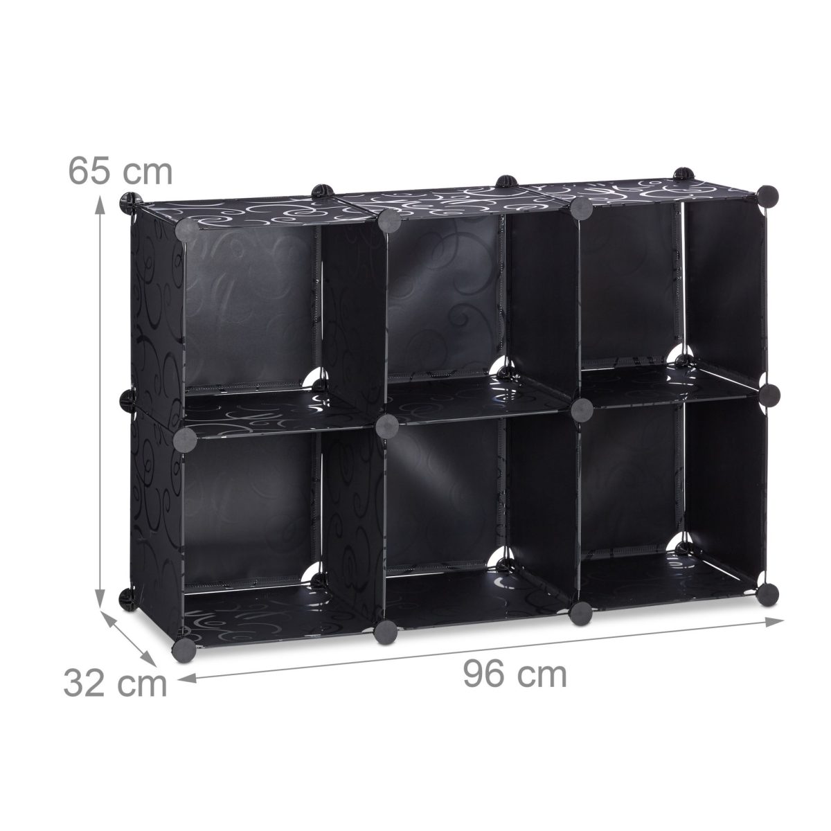 Raft pentru depozitare tip cub cu 6 compartimente, RelaxDays, plastic, negru, 65 x 96 x 32 cm - imagine 4