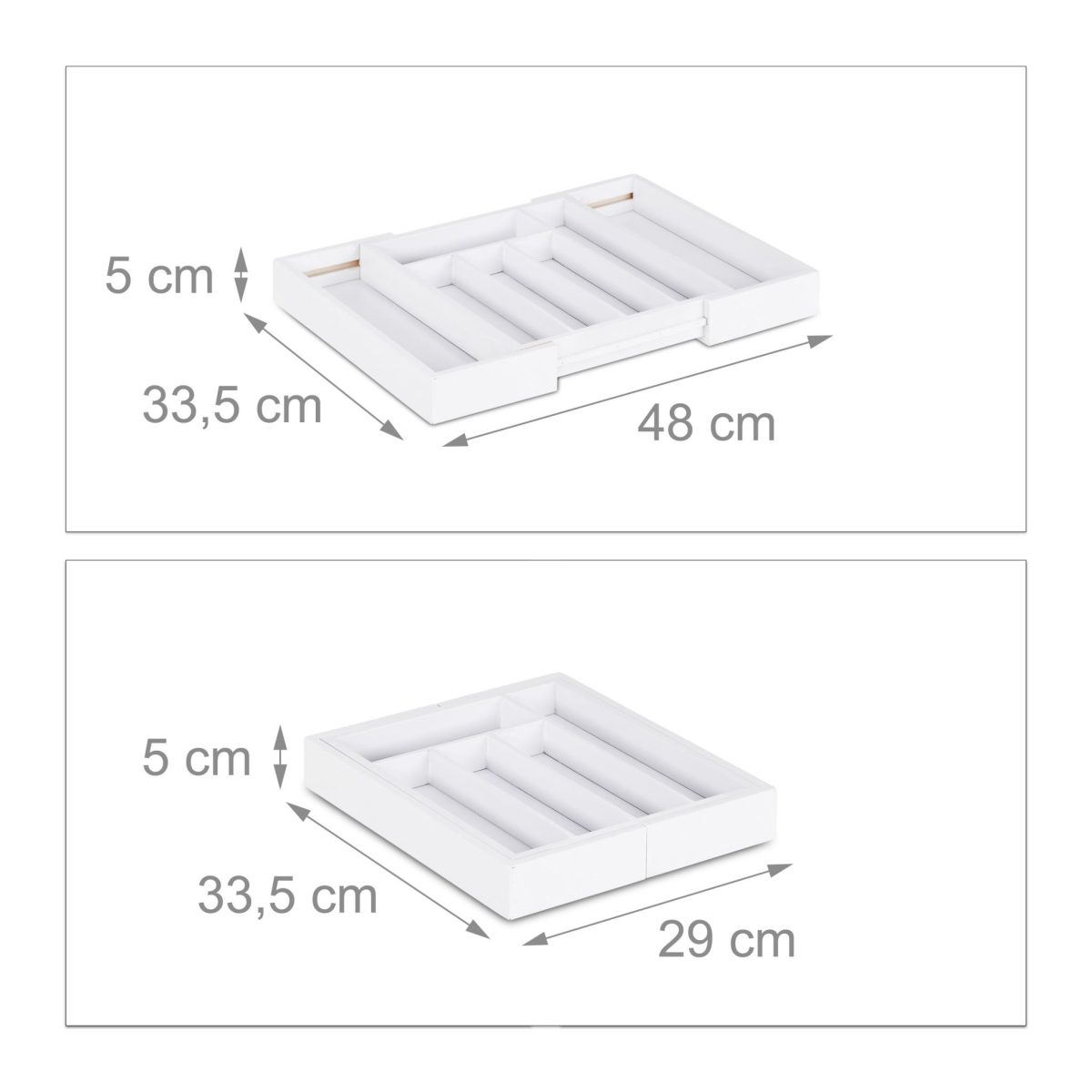 Suport pentru tacamuri, RelaxDays, din bambus, extensibil, alb, 5.5 x 48.5 x 37 cm - imagine 4