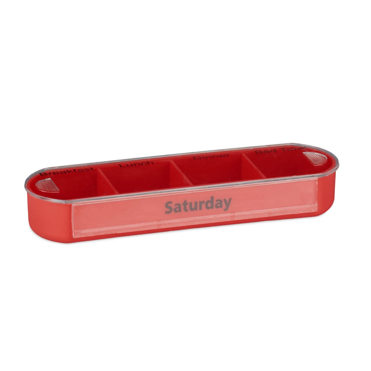 Cutie pastile, organizator medicamente saptamanal Relaxdays, recipiente detasabile cu 4 compartimente, alb/rosu 13 x 11.5 x 4.5 cm - imagine 8