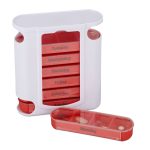 Cutie pastile, organizator medicamente saptamanal Relaxdays, recipiente detasabile cu 4 compartimente, alb/rosu 13 x 11.5 x 4.5 cm