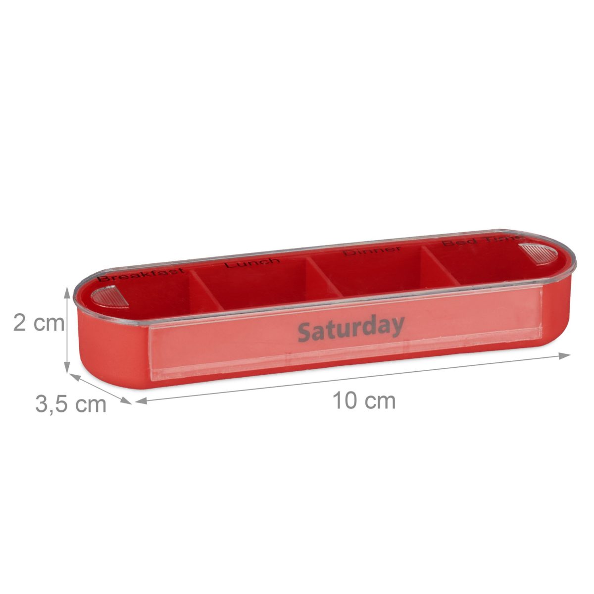 Cutie pastile, organizator medicamente saptamanal Relaxdays, recipiente detasabile cu 4 compartimente, alb/rosu 13 x 11.5 x 4.5 cm - imagine 3