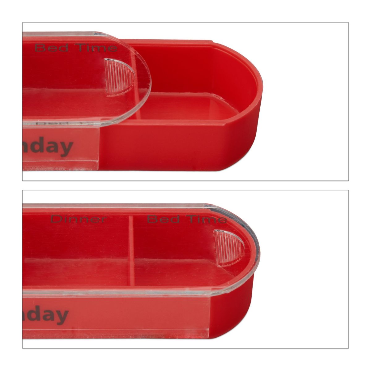Cutie pastile, organizator medicamente saptamanal Relaxdays, recipiente detasabile cu 4 compartimente, alb/rosu 13 x 11.5 x 4.5 cm - imagine 5