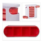 Cutie pastile, organizator medicamente saptamanal Relaxdays, recipiente detasabile cu 4 compartimente, alb/rosu 13 x 11.5 x 4.5 cm - imagine 6