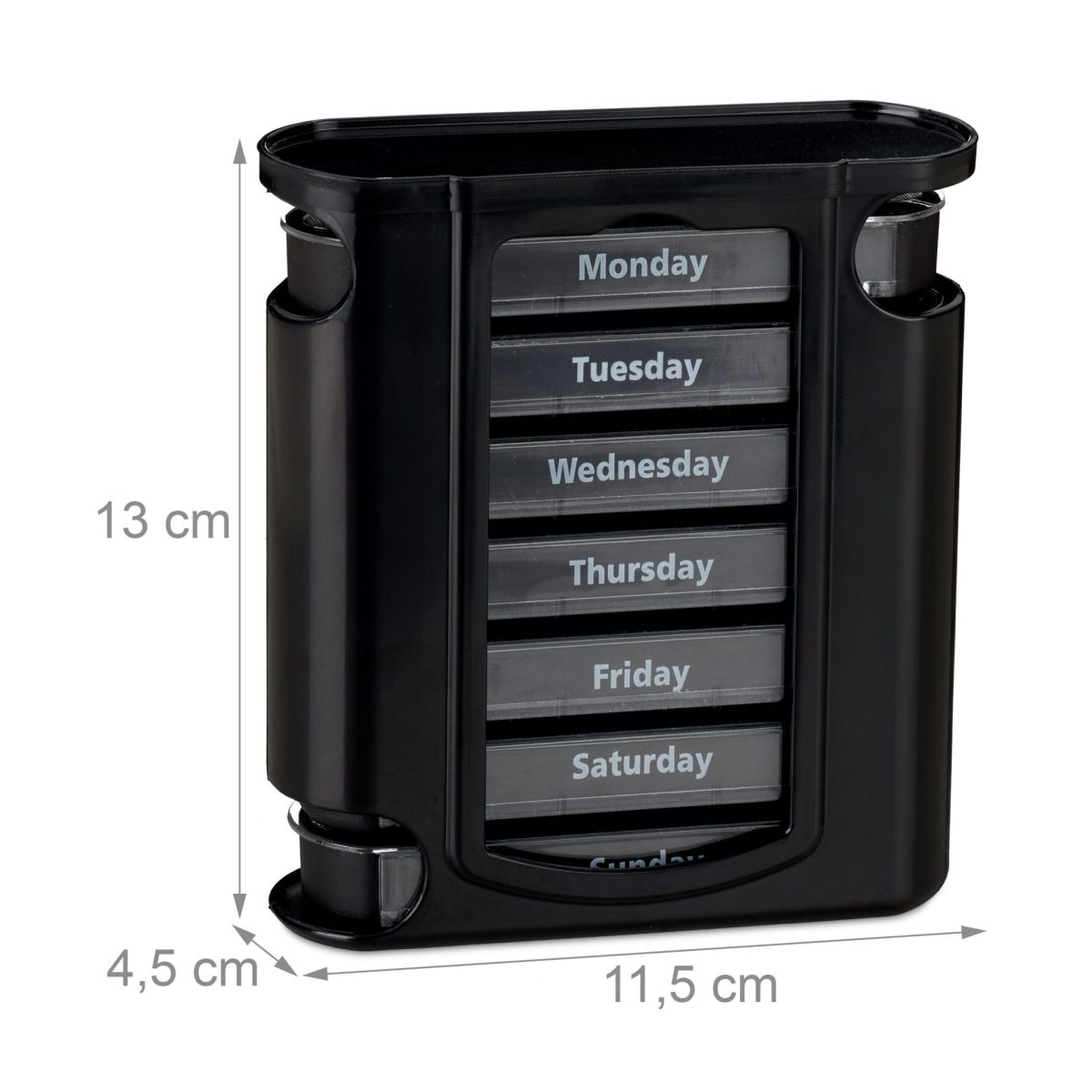 Cutie pastile, organizator medicamente saptamanal Relaxdays, recipiente detasabile cu 4 compartimente, alb/negru, 13 x 11.5 x 4.5 cm - imagine 7