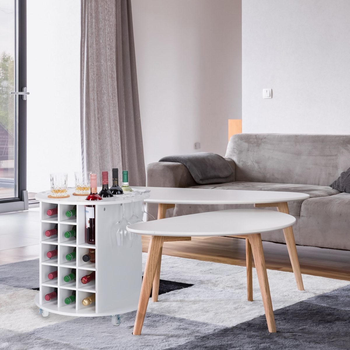 Suport sticle de vin, Relaxdays, alb, din MDF, pentru 17 sticle, cu suport pentru pahare si masuta pentru servire, 56 x 54 cm - imagine 3