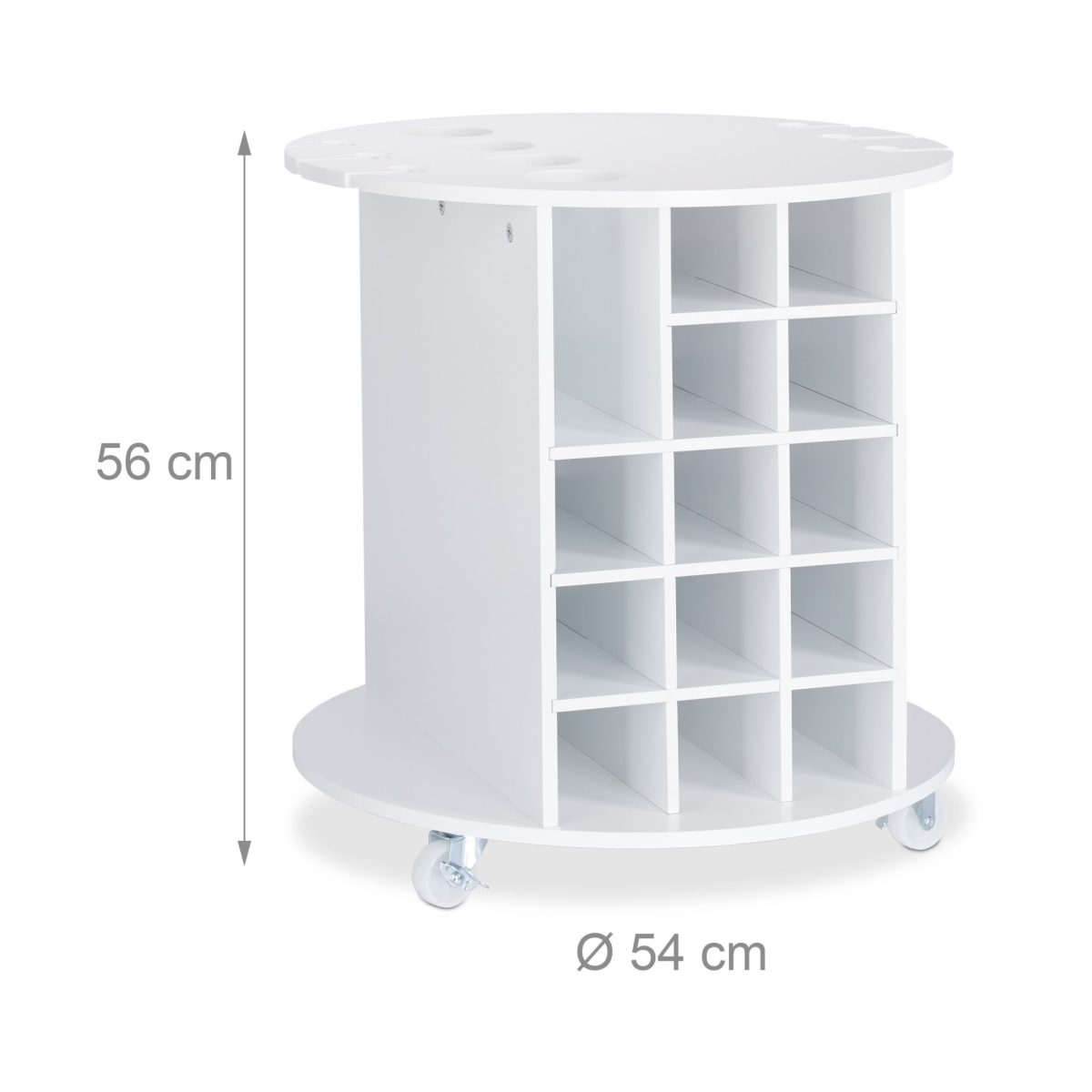 Suport sticle de vin, Relaxdays, alb, din MDF, pentru 17 sticle, cu suport pentru pahare si masuta pentru servire, 56 x 54 cm - imagine 4