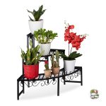 Raft metalic pentru flori, 3 trepte, interior/exterior, negru, 62 x 83 x 57 cm